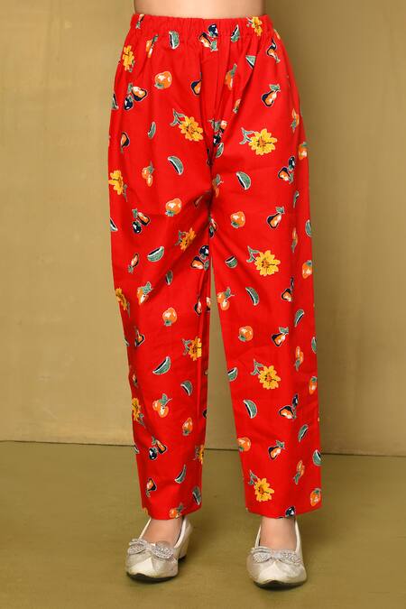 Petite Pomme_Red Cotton Fruits And Floral Print Night Suit_at_Aza_Fashions