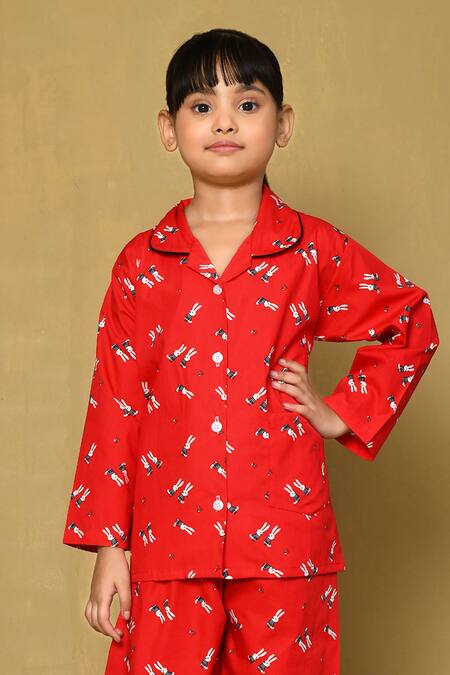 Petite Pomme_Red Cotton Bunny Print Night Suit_Online_at_Aza_Fashions