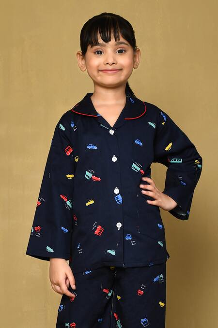 Petite Pomme Blue Cotton Full Sleeve Vehicle Print Night Suit Online at Aza Fashions Petite Pomme_Blue Cotton Full Sleeve Vehicle Print Night Suit_Online_at_Aza_Fashions