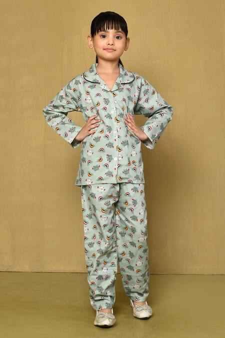 Buy_Petite Pomme_Green Cotton Birds Print Night Suit_Online_at_Aza_Fashions