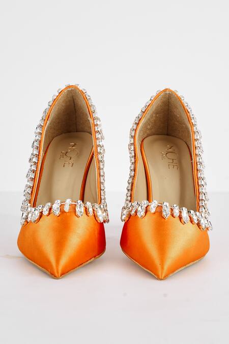Shop_The Niche Label_Orange Stone Embellished Athena Heels_Online_at_Aza_Fashions