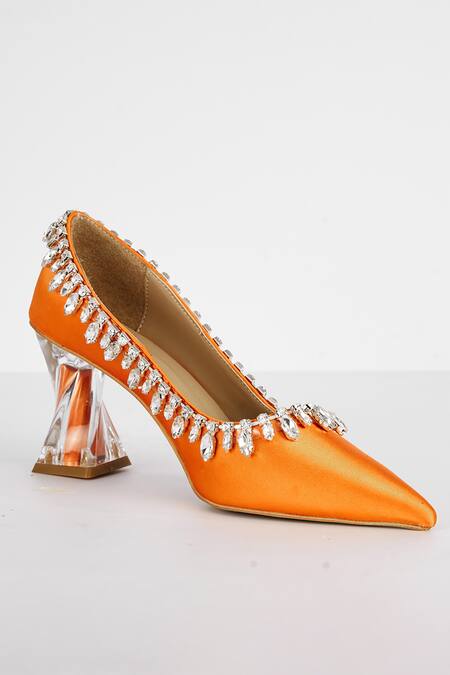 The Niche Label_Orange Stone Embellished Athena Heels_at_Aza_Fashions