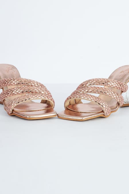 The Niche Label_Rose Gold Stone Embellished Beyonce Flared Heels _Online_at_Aza_Fashions