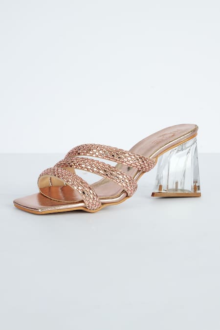 Shop_The Niche Label_Rose Gold Stone Embellished Beyonce Flared Heels _Online_at_Aza_Fashions