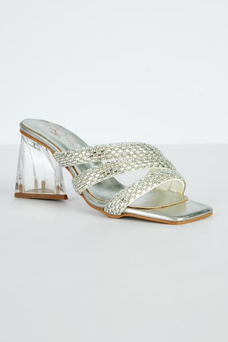 THE NICHE LABEL Silver Stone Embellished Beyonce Flared Heels 