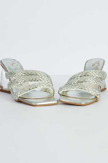 The Niche Label_Silver Stone Embellished Beyonce Flared Heels_Online_at_Aza_Fashions