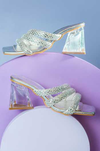 The Niche Label_Silver Stone Embellished Beyonce Flared Heels_at_Aza_Fashions