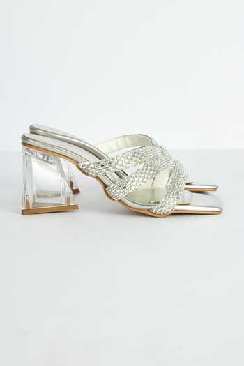 Shop_The Niche Label_Silver Stone Embellished Beyonce Flared Heels