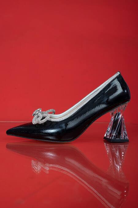 The Niche Label_Black Bow And Stone Embellished Eva Heels_Online_at_Aza_Fashions