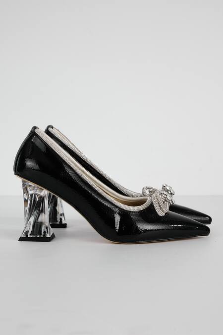 Buy_The Niche Label_Black Bow And Stone Embellished Eva Heels_Online_at_Aza_Fashions