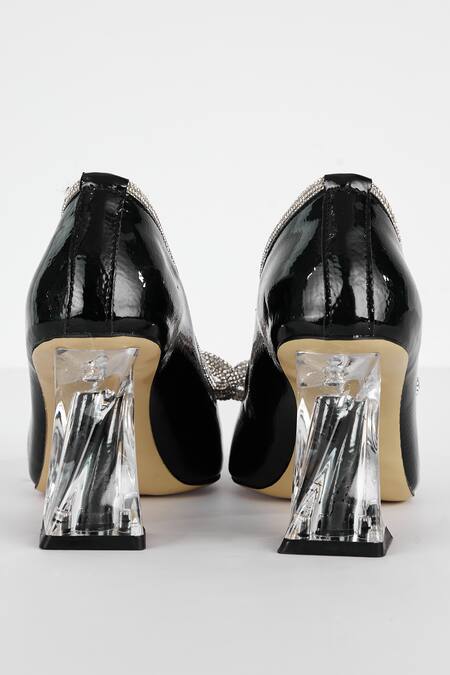Shop_The Niche Label_Black Bow And Stone Embellished Eva Heels_Online_at_Aza_Fashions