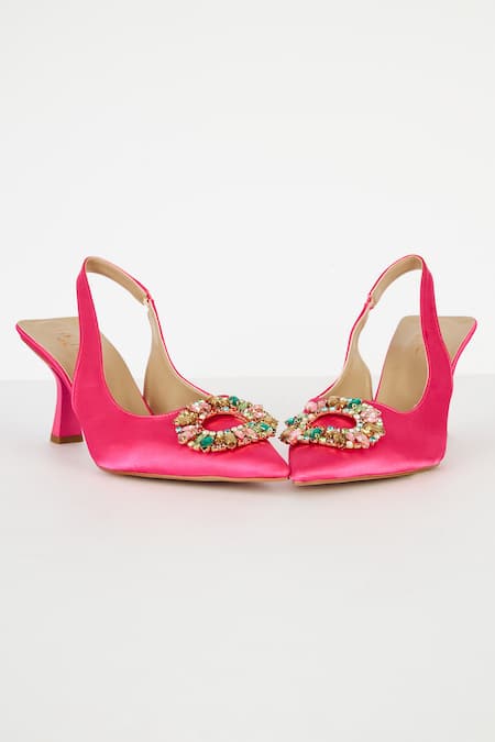 THE NICHE LABEL Pink Stone Embellished Kitty Ko French Heels 