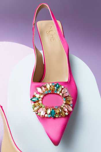 The Niche Label_Pink Stone Embellished Kitty Ko French Heels_Online_at_Aza_Fashions