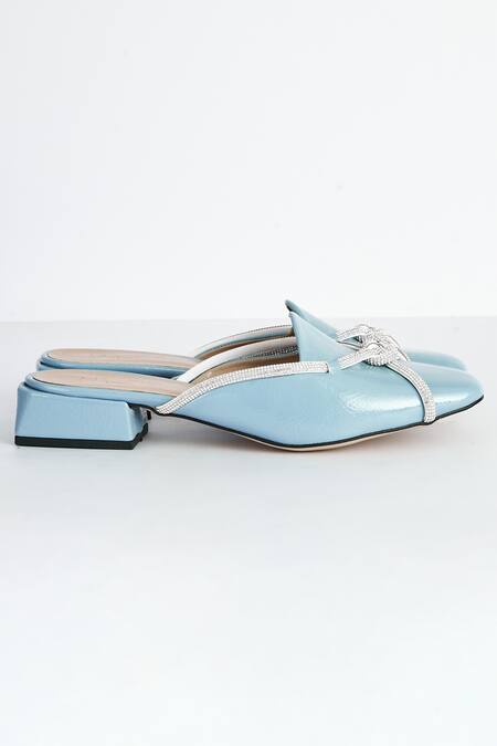Buy_The Niche Label_Blue Stone Embellished Maya Cord Mules_Online_at_Aza_Fashions