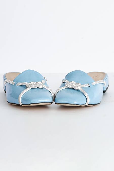 Shop_The Niche Label_Blue Stone Embellished Maya Cord Mules_Online_at_Aza_Fashions