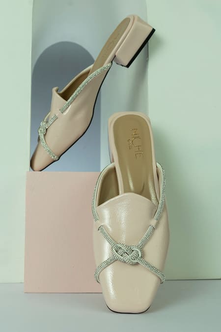 THE NICHE LABEL Pink Stone Embellished Maya Knotted Cord Mules 