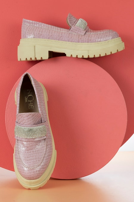 THE NICHE LABEL Pink Stone Embellished And Textured Serena Sneaker Heels