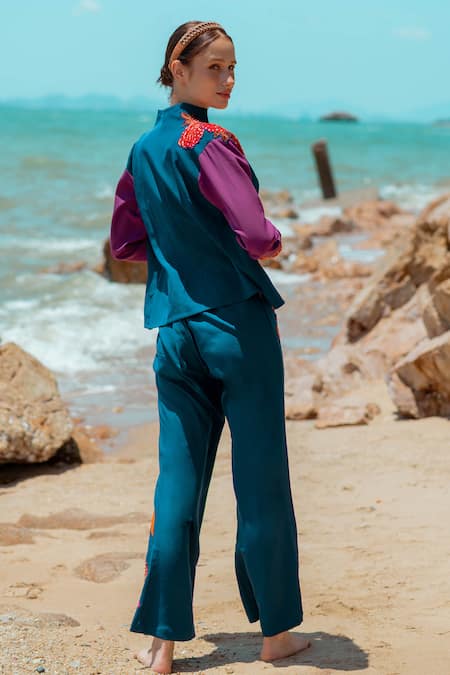 Pds By Sneha Floral Bead Embroidered Jacket Pant Set 