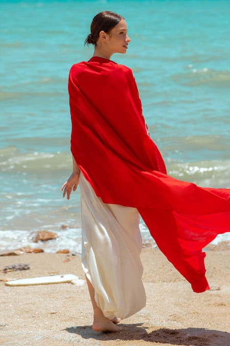 Pds By Sneha Embroidered Cape Draped Skirt Set 