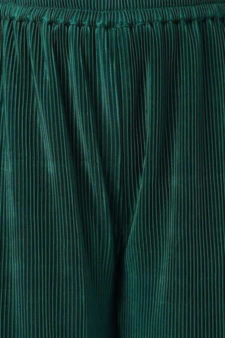 Buy_Lil Drama_Green Polyester Pearls Pleated Crop Top And Pant Co-ord Set 