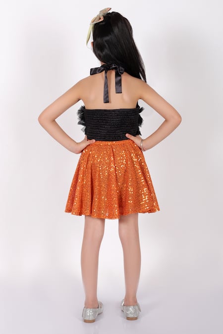 Shop_Lil Drama_Black Net Sequins Ruffle Top And Skirt Set _at_Aza_Fashions
