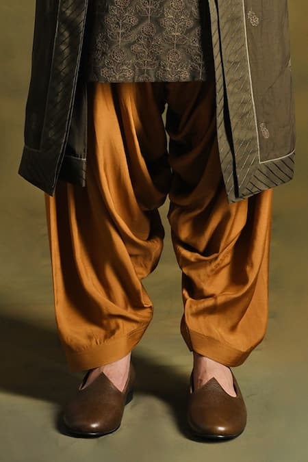 Shop_Punit Arora_Green Cotton, Silk Embroidery Floral Kurta Salwar Set 