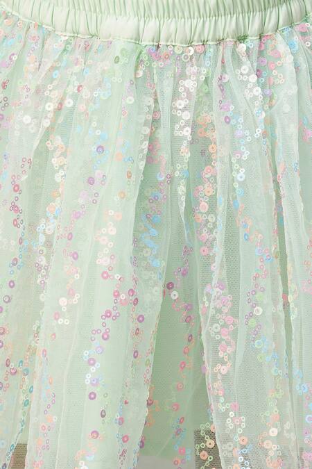 Lil Drama_Green Net Sequins Top With Embellished Skirt _at_Aza_Fashions