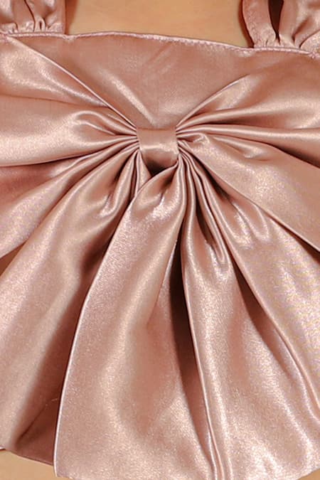 Buy_LIL DRAMA_Grey Satin Bows Rosette Top With Skirt _Online_at_Aza_Fashions