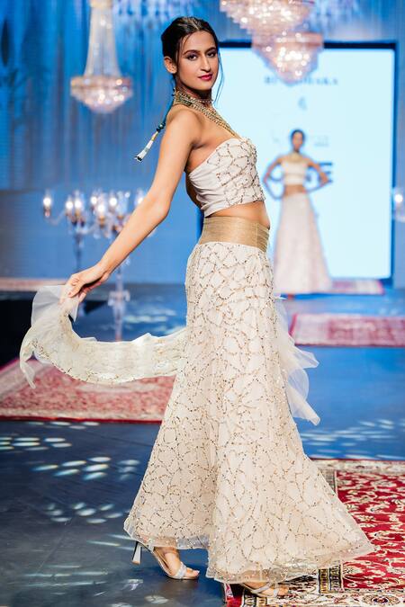 Rina Dhaka Pink Net Sequins Sweetheart Neck Meadow Off Shoulder Blouse Lehenga Set Online at Aza Fashions Rina Dhaka_Pink Net Sequins Sweetheart Neck Meadow Off Shoulder Blouse Lehenga Set _Online_at_Aza_Fashions