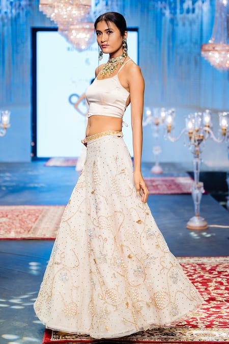 Shop Rina Dhaka Pink Net Metallic Thread Art Deco Grape Zardozi Embroidered Lehenga With Blouse at Aza Fashions Shop_Rina Dhaka_Pink Net Metallic Thread Art Deco Grape Zardozi Embroidered Lehenga With Blouse _at_Aza_Fashions