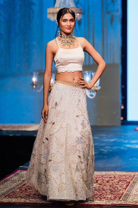 Shop Rina Dhaka Pink Net Metallic Thread Art Deco Grape Zardozi Embroidered Lehenga With Blouse Online at Aza Fashions Shop_Rina Dhaka_Pink Net Metallic Thread Art Deco Grape Zardozi Embroidered Lehenga With Blouse _Online_at_Aza_Fashions