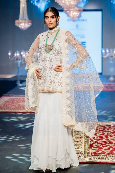 Rina Dhaka Off White Net, Organza Sequins, Embroidery Mystic Periwinkle Kurta Lehenga Set Online at Aza Fashions Rina Dhaka_Off White Net, Organza Sequins, Embroidery Mystic Periwinkle Kurta Lehenga Set _Online_at_Aza_Fashions