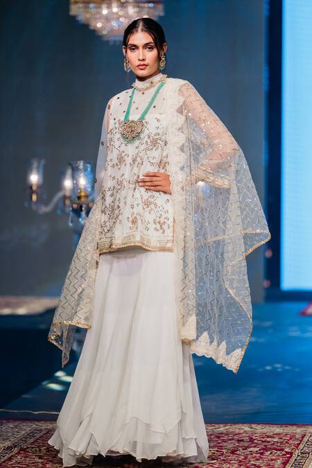 Rina Dhaka Off White Net, Organza Sequins, Embroidery Mystic Periwinkle Kurta Lehenga Set at Aza Fashions Rina Dhaka_Off White Net, Organza Sequins, Embroidery Mystic Periwinkle Kurta Lehenga Set _at_Aza_Fashions