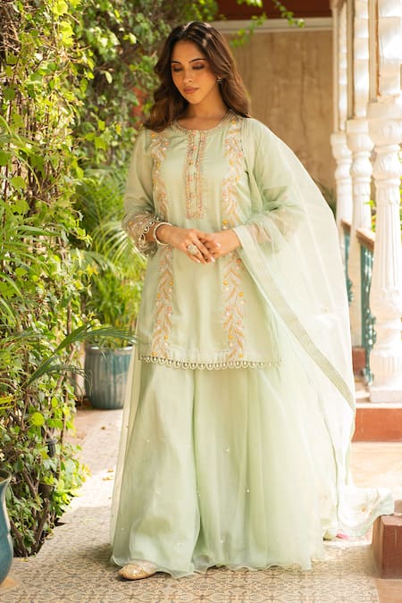 Ajiesh Oberoi Kriti Cutdana Embroidered Kurta Sharara Set 