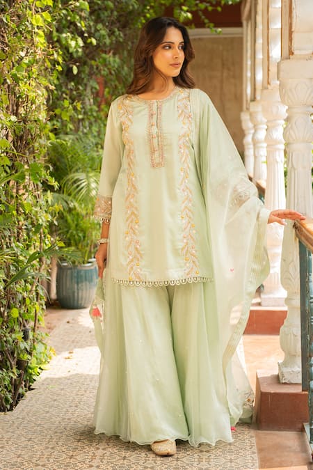 Ajiesh Oberoi Green Silk, Organza, Muslin Cut Work, Kriti Cutdana Kurta Sharara Set at Aza Fashions Ajiesh Oberoi_Green Silk, Organza, Muslin Cut Work, Kriti Cutdana Kurta Sharara Set _at_Aza_Fashions
