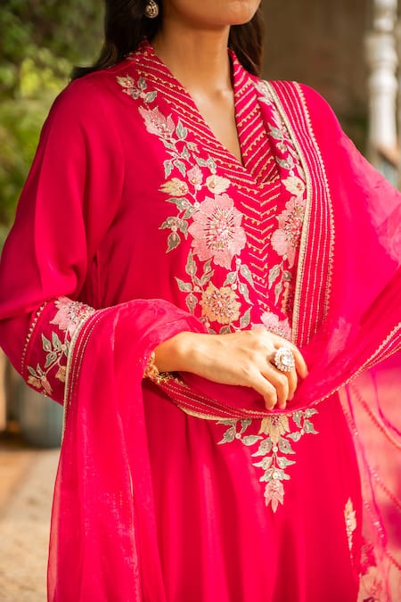 Ajiesh Oberoi Pink Silk, Organza, Cotton Embroidery, Cut Work Manya Floral Kurta Palazzo Set at Aza Fashions Ajiesh Oberoi_Pink Silk, Organza, Cotton Embroidery, Cut Work Manya Floral Kurta Palazzo Set _at_Aza_Fashions