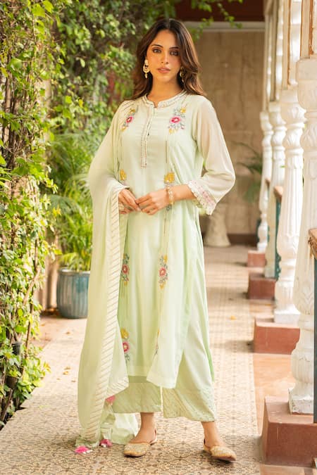 Ajiesh Oberoi Puja Floral Sequinwork Kurta Palazzo Set 