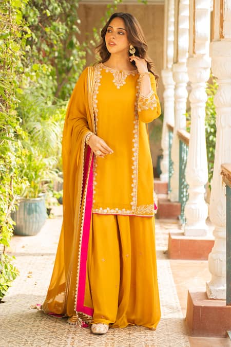 Ajiesh Oberoi Sugandh Floral Blossom Embroidered Kurta Sharara Set 