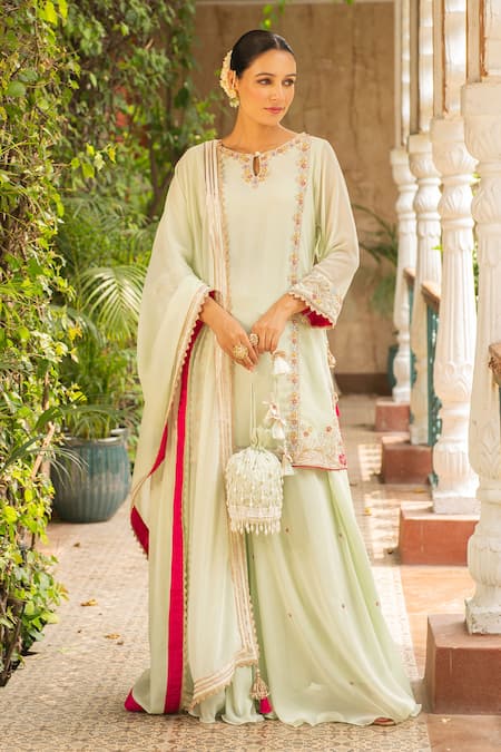 Ajiesh Oberoi Sugandh Blossom Embroidered Kurta Sharara Set 