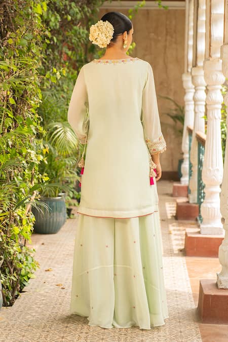 Ajiesh Oberoi Sugandh Blossom Embroidered Kurta Sharara Set 