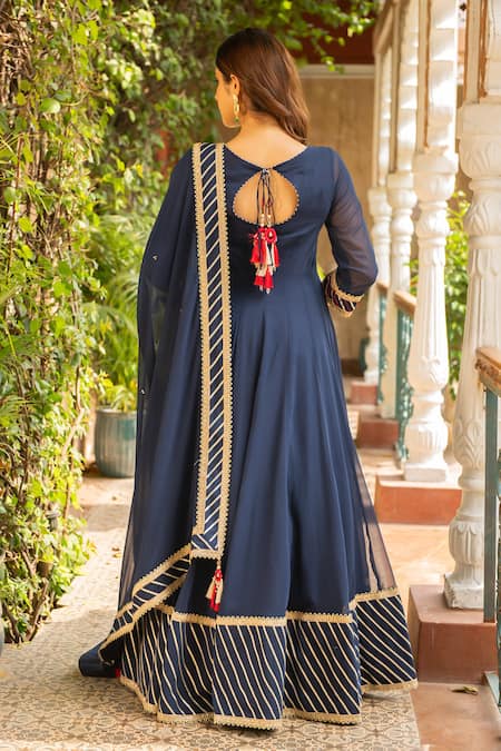 Shop Ajiesh Oberoi Blue Georgette, Lycra, Muslin Embroidery, Gota Anjum Floral Bodice Anarkali Set at Aza Fashions Shop_Ajiesh Oberoi_Blue Georgette, Lycra, Muslin Embroidery, Gota Anjum Floral Bodice Anarkali Set _at_Aza_Fashions