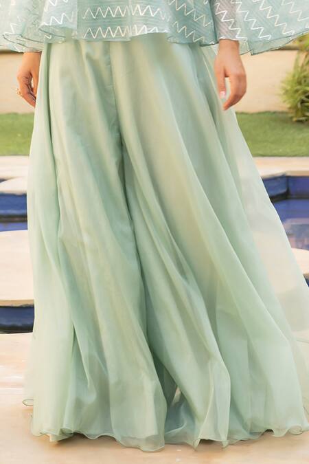 Buy Ajiesh Oberoi Green Organza Gota Patti, Pearls, Embroidery Diya Chevron Cape Sharara Set Online at Aza Fashions Buy_Ajiesh Oberoi_Green Organza Gota Patti, Pearls, Embroidery Diya Chevron Cape Sharara Set _Online_at_Aza_Fashions