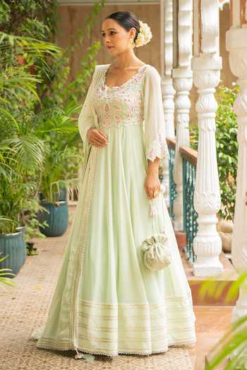 Buy Ajiesh Oberoi Green Georgette, Lycra, Muslin, Crepe Embroidery Hasrat Floral Anarkali Set Online at Aza Fashions Buy_Ajiesh Oberoi_Green Georgette, Lycra, Muslin, Crepe Embroidery Hasrat Floral Anarkali Set _Online_at_Aza_Fashions