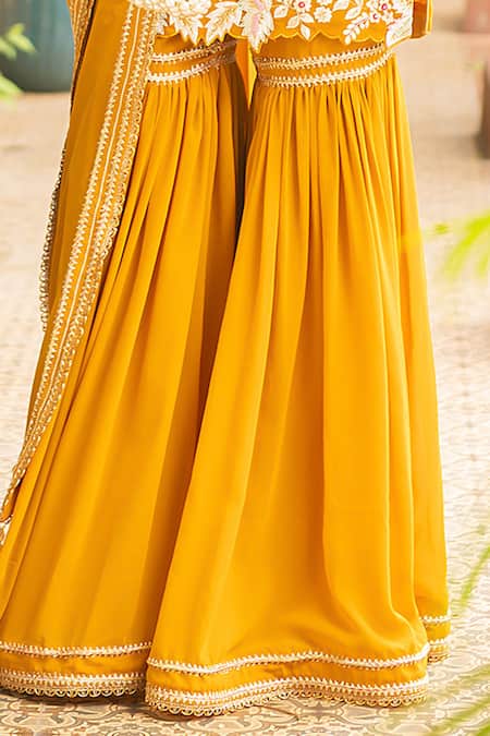 Ajiesh Oberoi Yellow Georgette Embroidery Round Neck Khwaab Kurta Gharara Set Online at Aza Fashions Ajiesh Oberoi_Yellow Georgette Embroidery Round Neck Khwaab Kurta Gharara Set _Online_at_Aza_Fashions