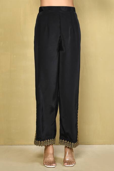 Buy_Samyukta Singhania_Black Crepe Zari V-neck Embroidered Kurta And Palazzo Set _Online_at_Aza_Fashions