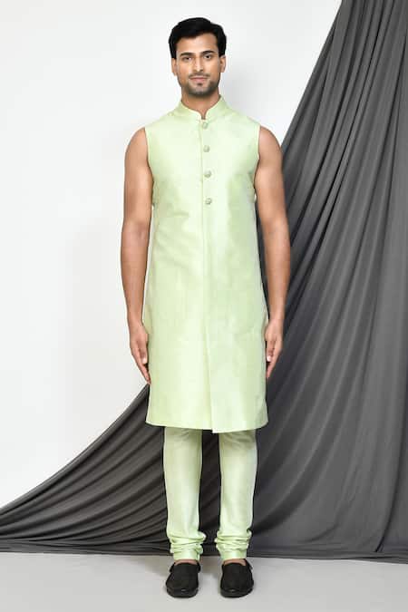 Buy_Arihant Rai Sinha_Green Jacquard, Silk Embroidery Floral Pattern Sherwani With Kurta Set _Online_at_Aza_Fashions