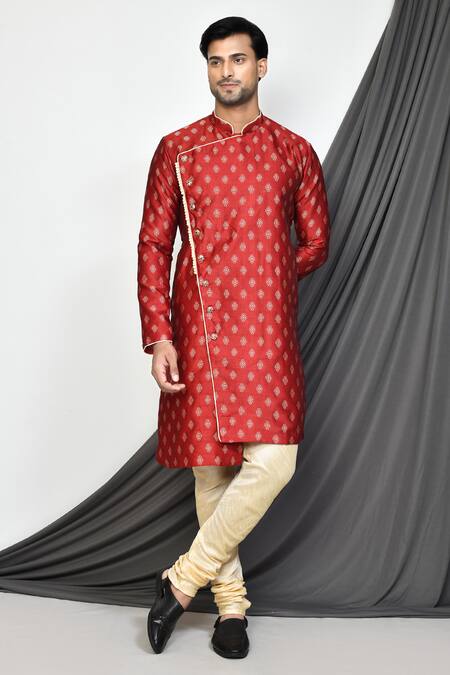 Arihant Rai Sinha Maroon Jacquard, Silk Floral Woven Kurta Set 