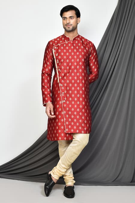 Arihant Rai Sinha Maroon Jacquard Embroidery Floral Woven Kurta 