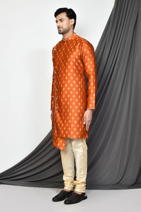 Arihant Rai Sinha_Orange Jacquard, Silk Embroidery Flower Woven Kurta Set _at_Aza_Fashions