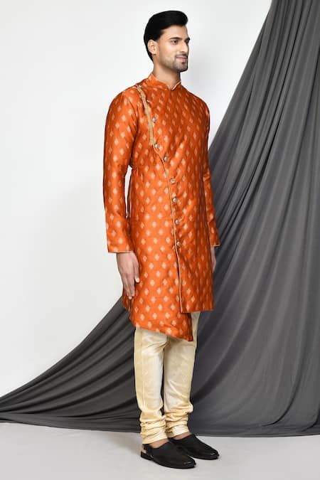 Buy Arihant Rai Sinha Orange Jacquard, Silk Embroidery Flower Woven Kurta Set Buy_Arihant Rai Sinha_Orange Jacquard, Silk Embroidery Flower Woven Kurta Set
